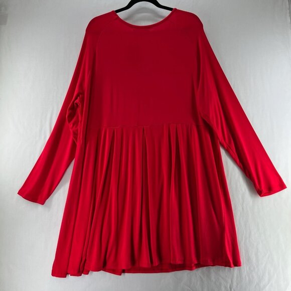 DOUBLJU Pleated Babydoll Dress 5XL Long Sleeve Scoop Neck Pullover Stretch Red - Picture 2 of 10
